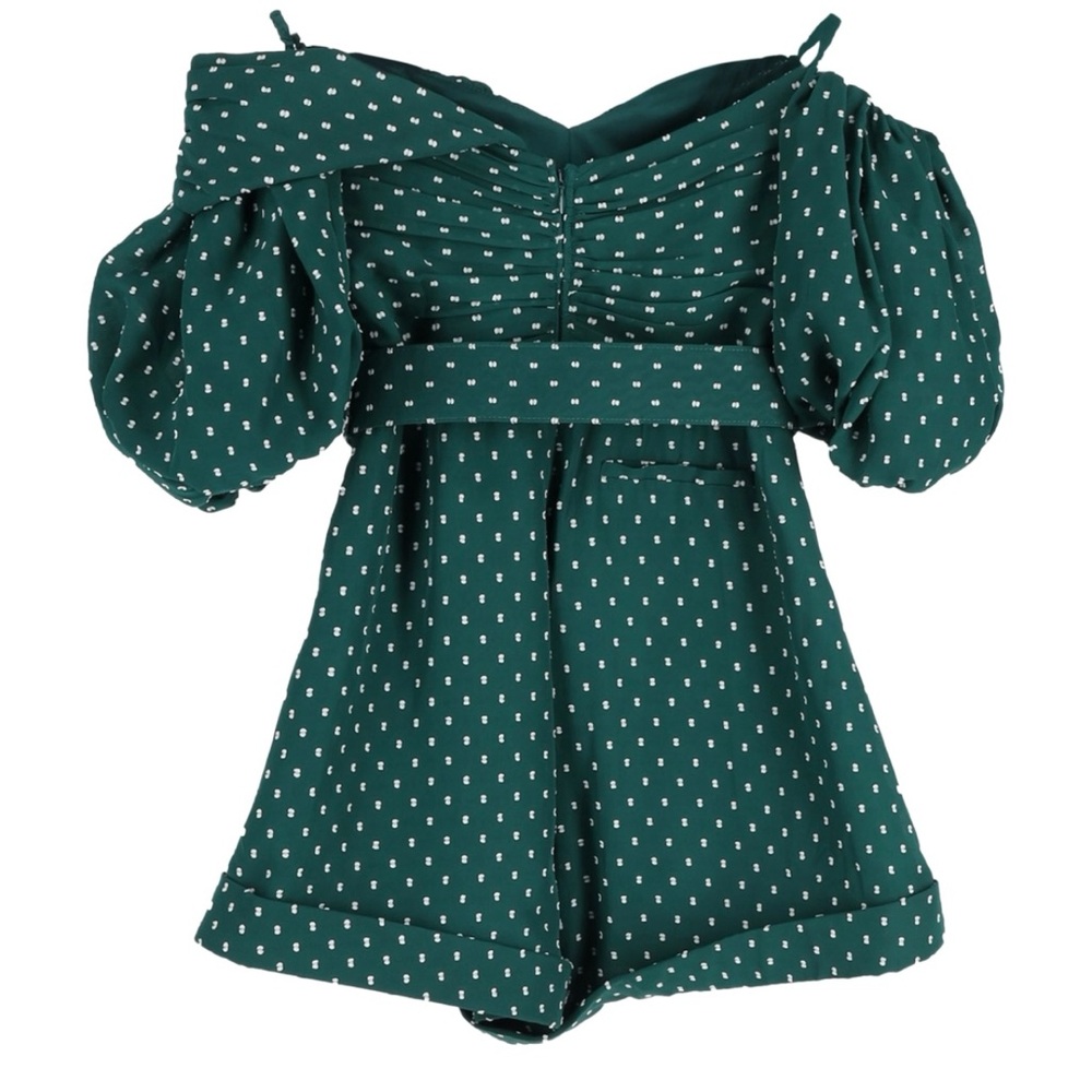 Self-Portrait Green Polka Dot High Waist Shorts